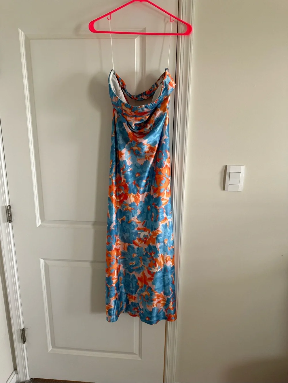 Floral Silk Slip Dress in Blue and Orange - Picture 1 of 2